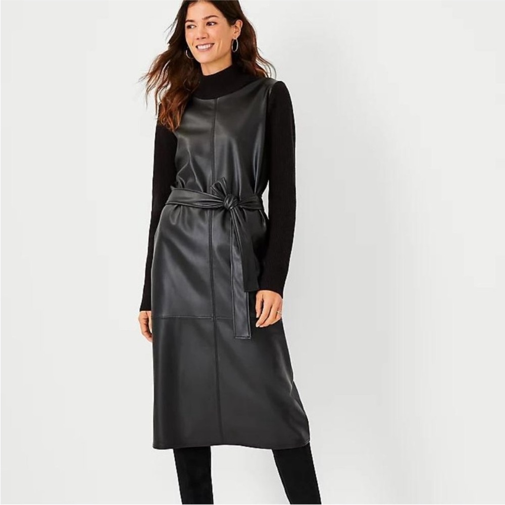 Ann Taylor Faux Leather Mixed Media Sweater Dress for Women